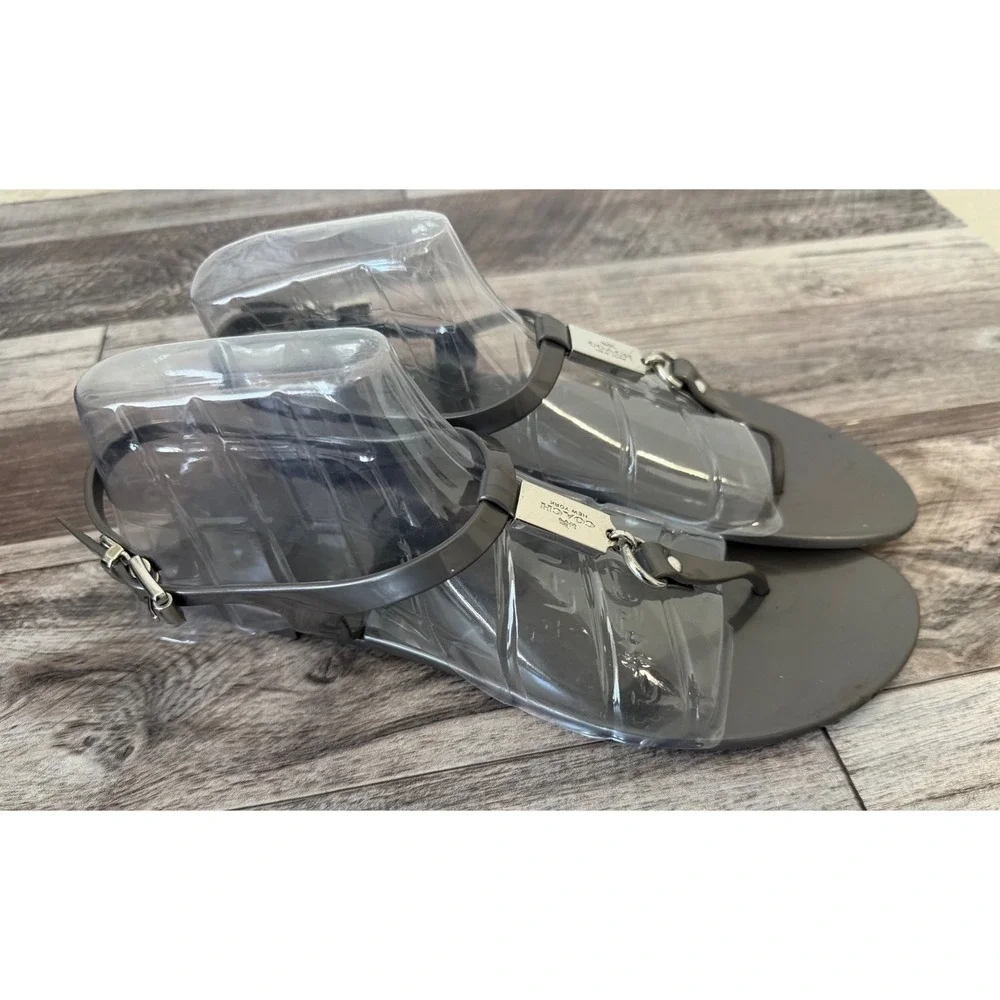 Coach Plato Jelly Sandals Size 9B Grey T-Strap Ankle Strap Beach Summer Y2K